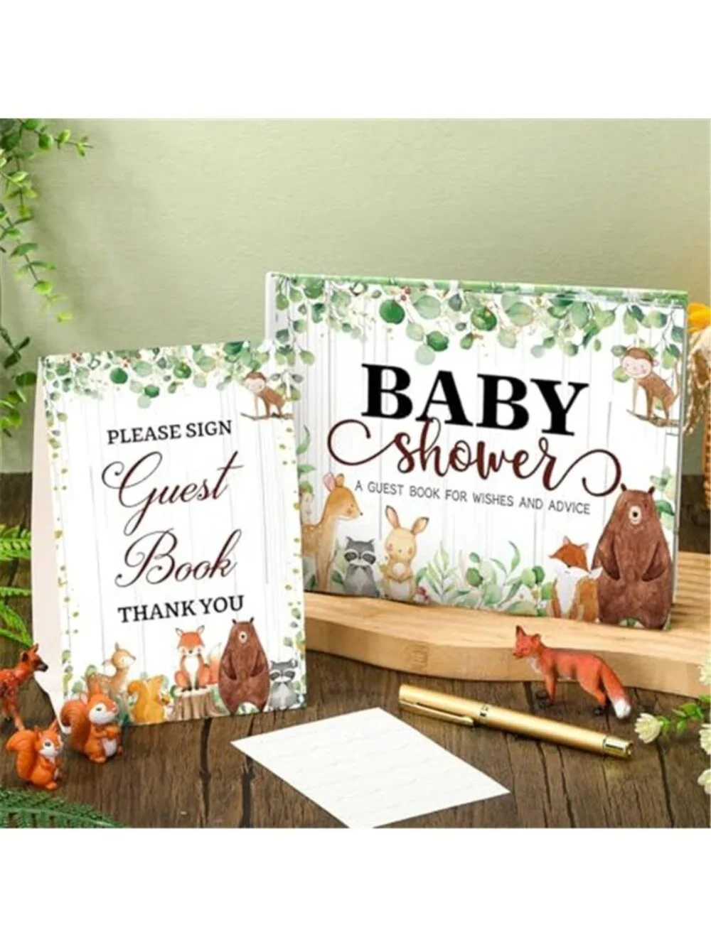 Woodland Baby Shower Guest Book Sign In Book Forest Animal Party Decor Set